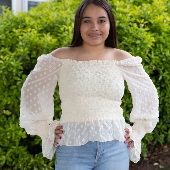 POMPOM Ruffled Dressy Off White Top - Picture 3 of 4